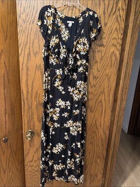 Amuse Society Black Maxi Dress with White & Mustard Floral